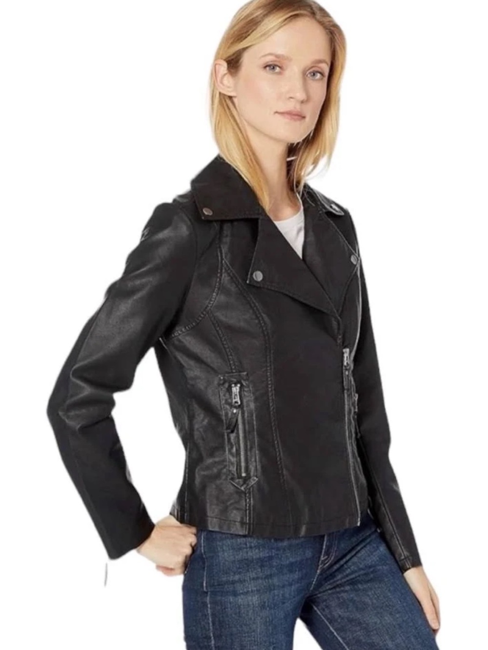 Max Studio Black Faux Leather Moto Jacket - Women's